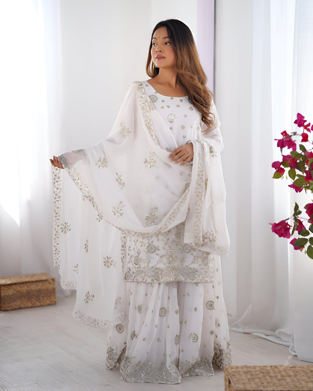 Lehenga Mart Designer Sharara Suit for women - White | Grocsy