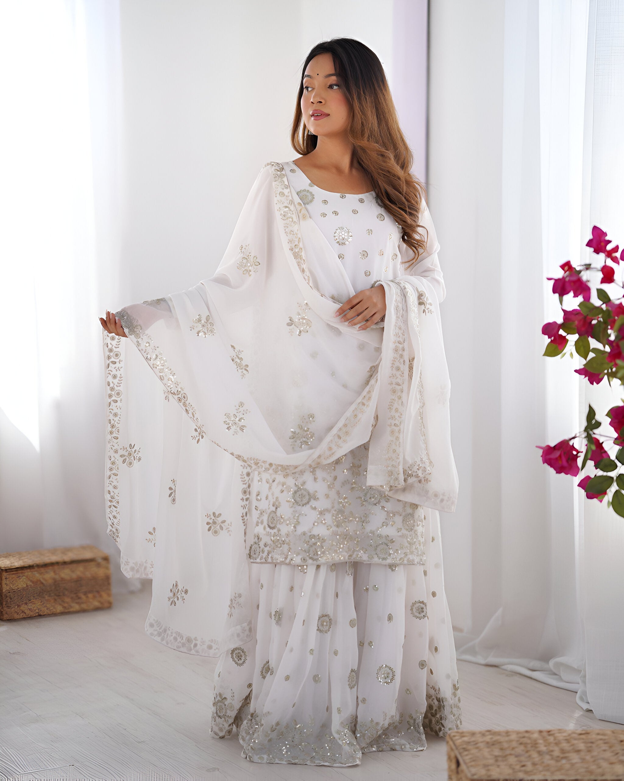 Lehenga Mart Designer Sharara Suit for women - White | Grocsy