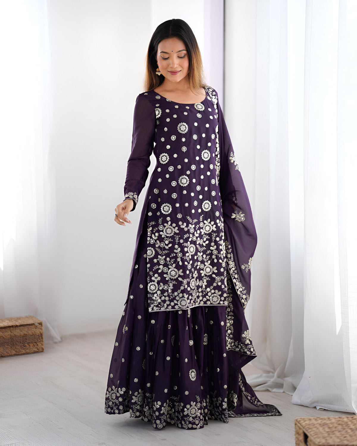 Lehenga Mart Designer Sharara Suit for women - wine | Grocsy