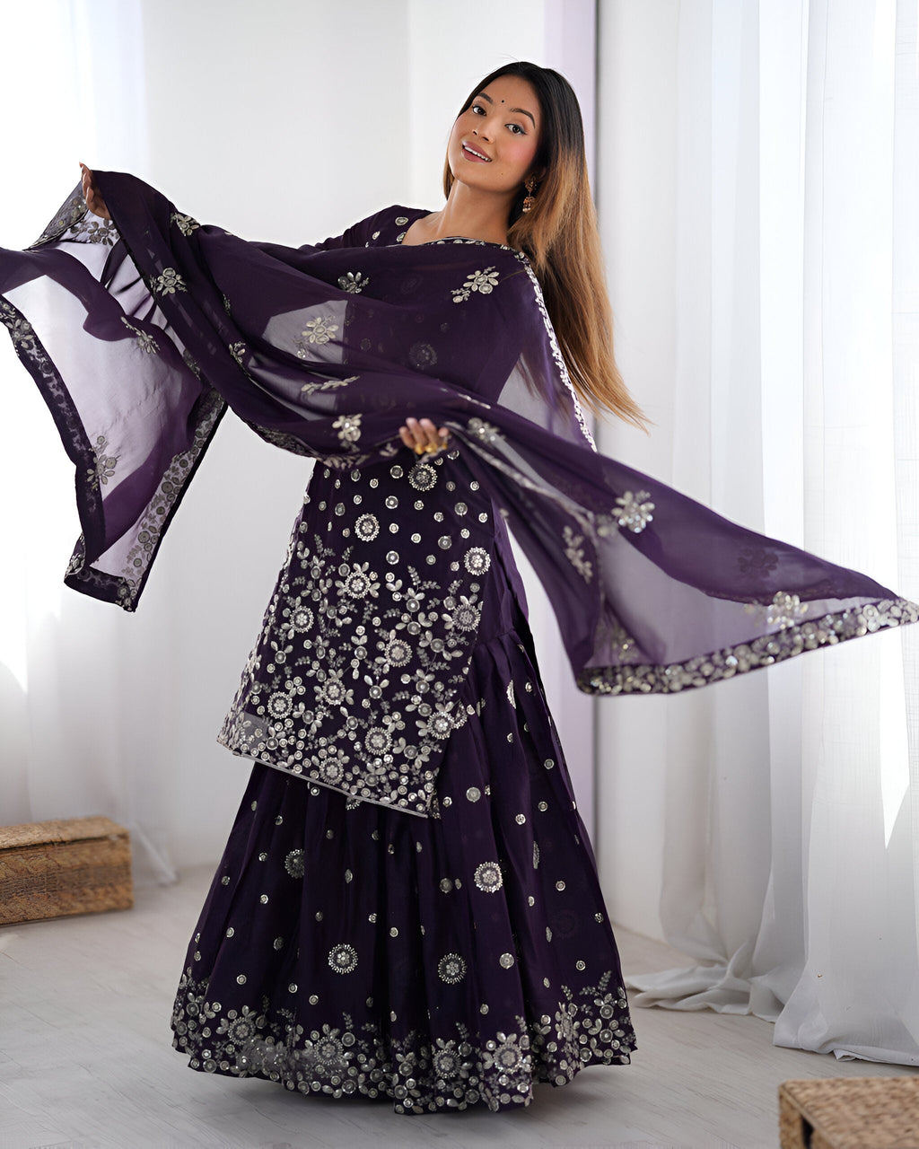 Lehenga Mart Designer Sharara Suit for women - wine | Grocsy