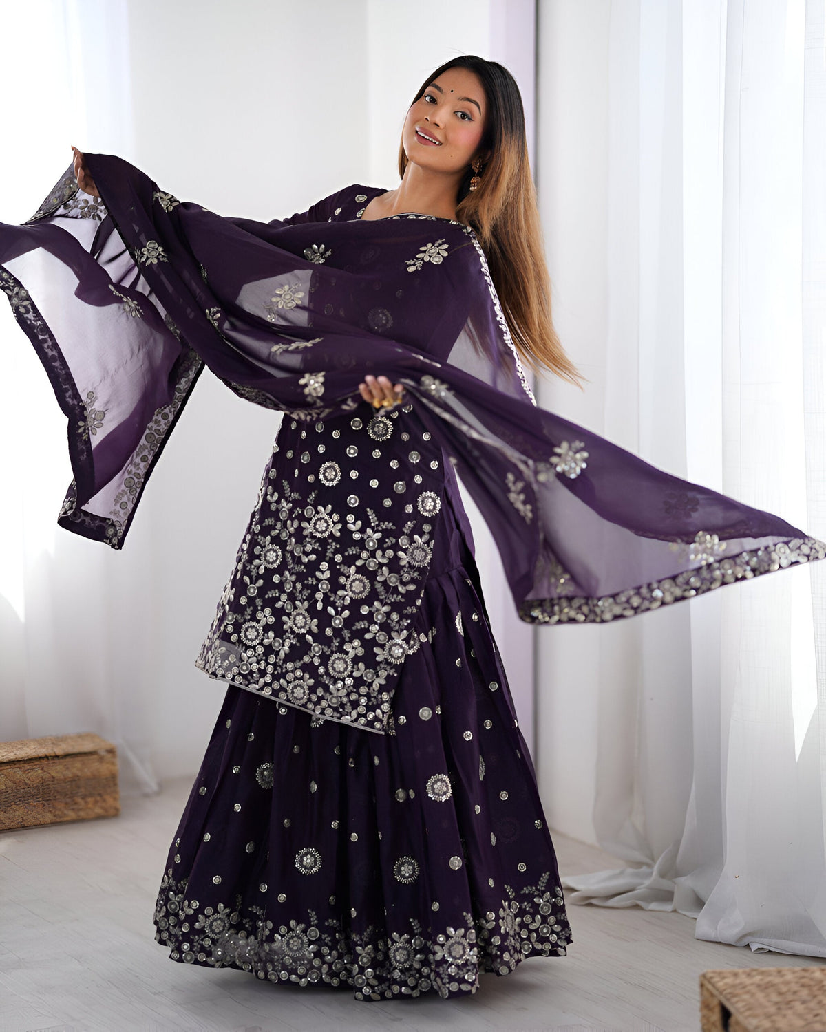 Lehenga Mart Designer Sharara Suit for women - wine | Grocsy