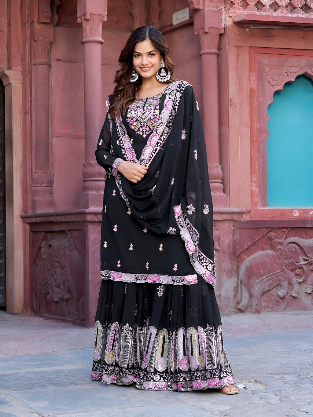 Lehenga Mart Designer Sharara Suit for women - Black | Grocsy