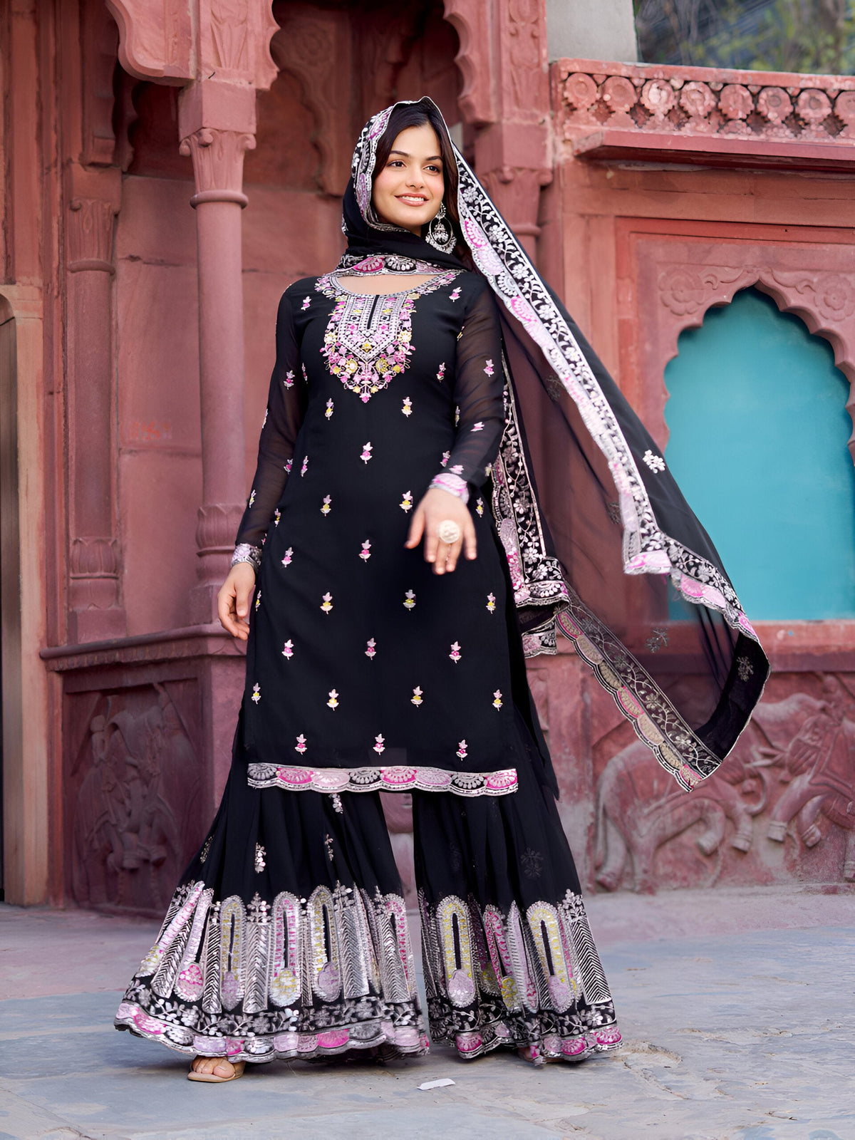 Lehenga Mart Designer Sharara Suit for women - Black | Grocsy