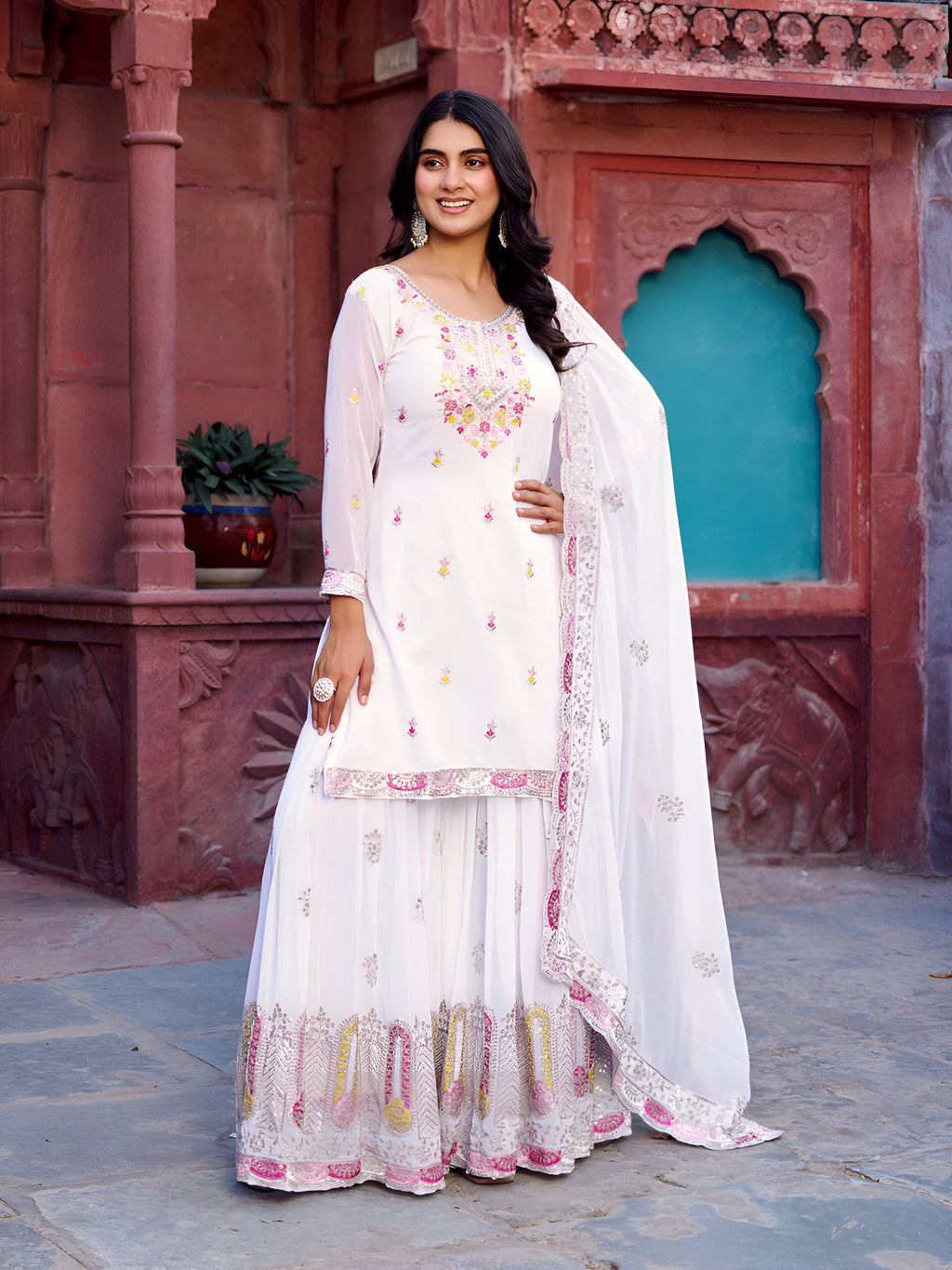 Lehenga Mart Designer Sharara Suit for women - White | Grocsy