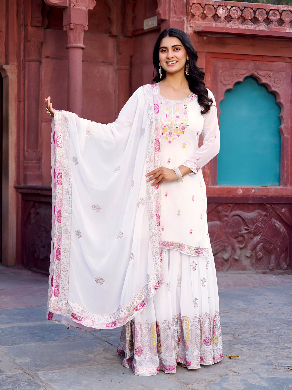 Lehenga Mart Designer Sharara Suit for women - White | Grocsy