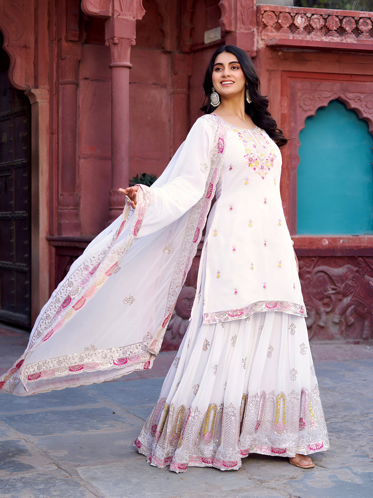 Lehenga Mart Designer Sharara Suit for women - White | Grocsy