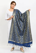 Mominos Fashion Moeza Women's Banarsi Silk All Over Woven Design Navy Blue Dupatta | Grocsy