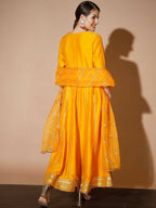 Myshka Women Mustard Solid Kurta & With Dupatta | Grocsy