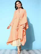 Ahalyaa Women's Peach Crepe Printed Kaftan Kurta | Grocsy