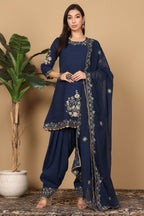 Joban Fashion Navy Blue Georgette Kurta Set | Grocsy