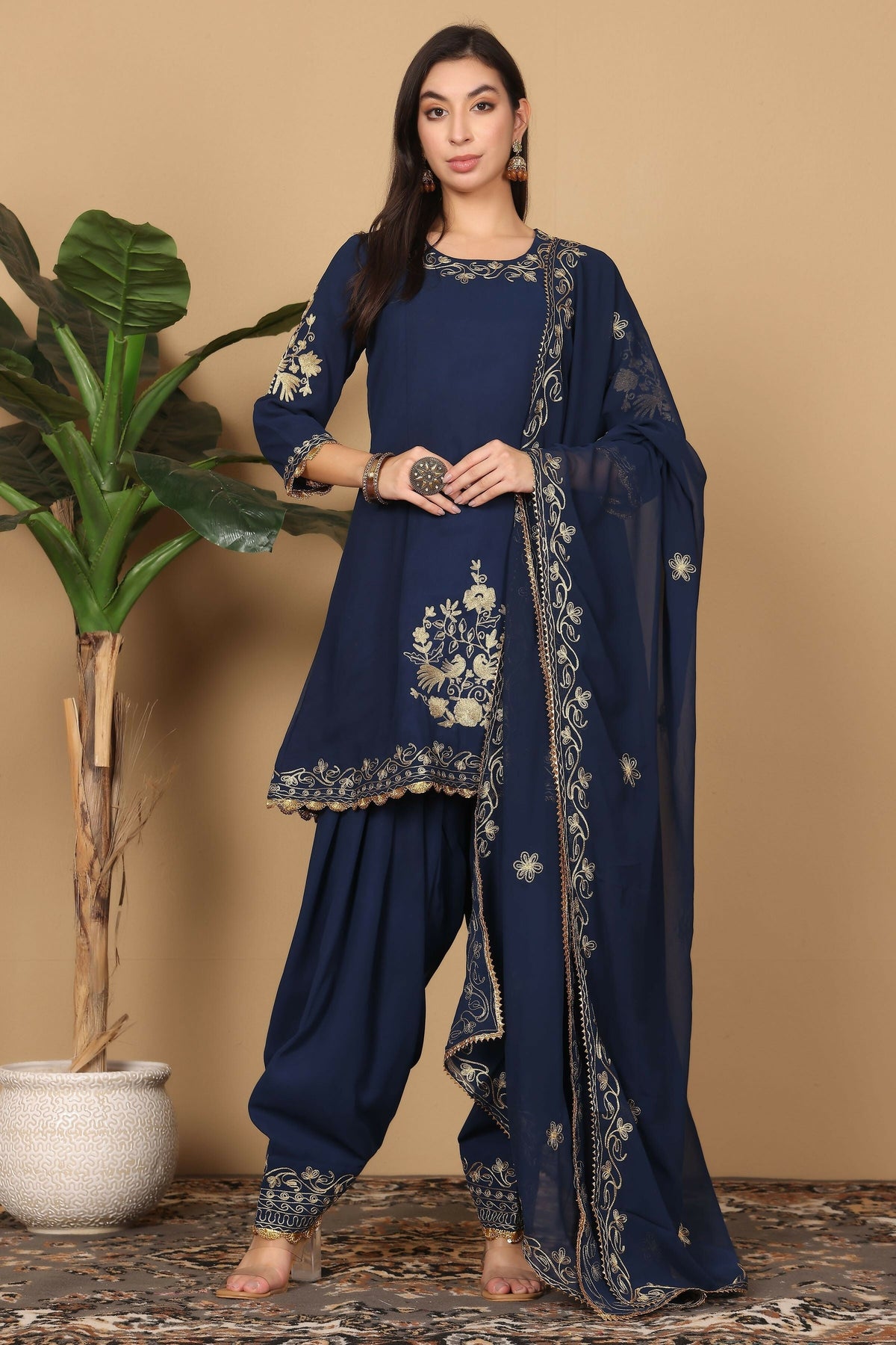 Joban Fashion Navy Blue Georgette Kurta Set | Grocsy