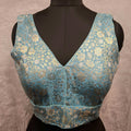 Kia Fashions Blue Banarasi With Gold & Silver Weave Readymade Blouse | Grocsy