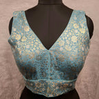 Kia Fashions Blue Banarasi With Gold & Silver Weave Readymade Blouse | Grocsy