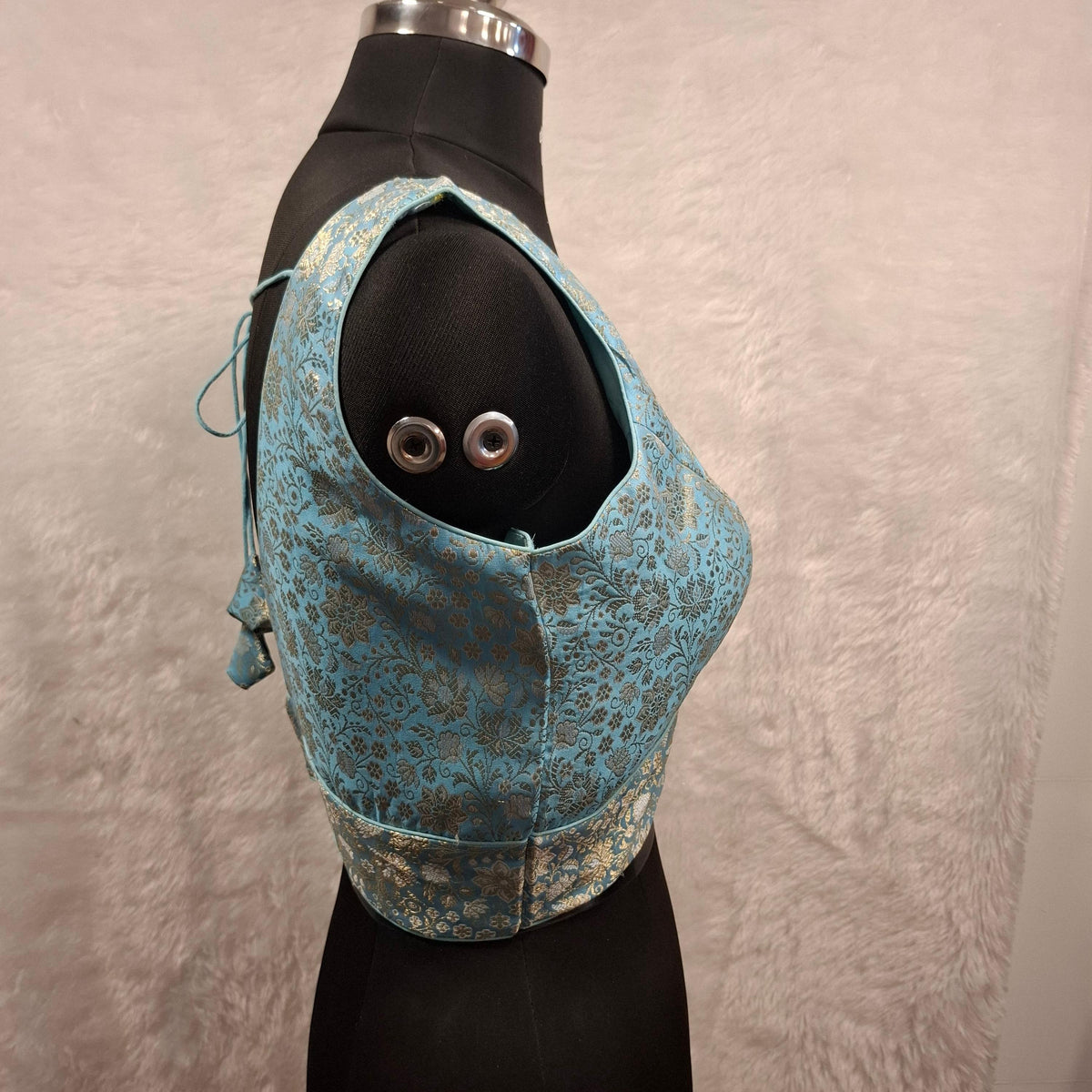 Kia Fashions Blue Banarasi With Gold & Silver Weave Readymade Blouse | Grocsy