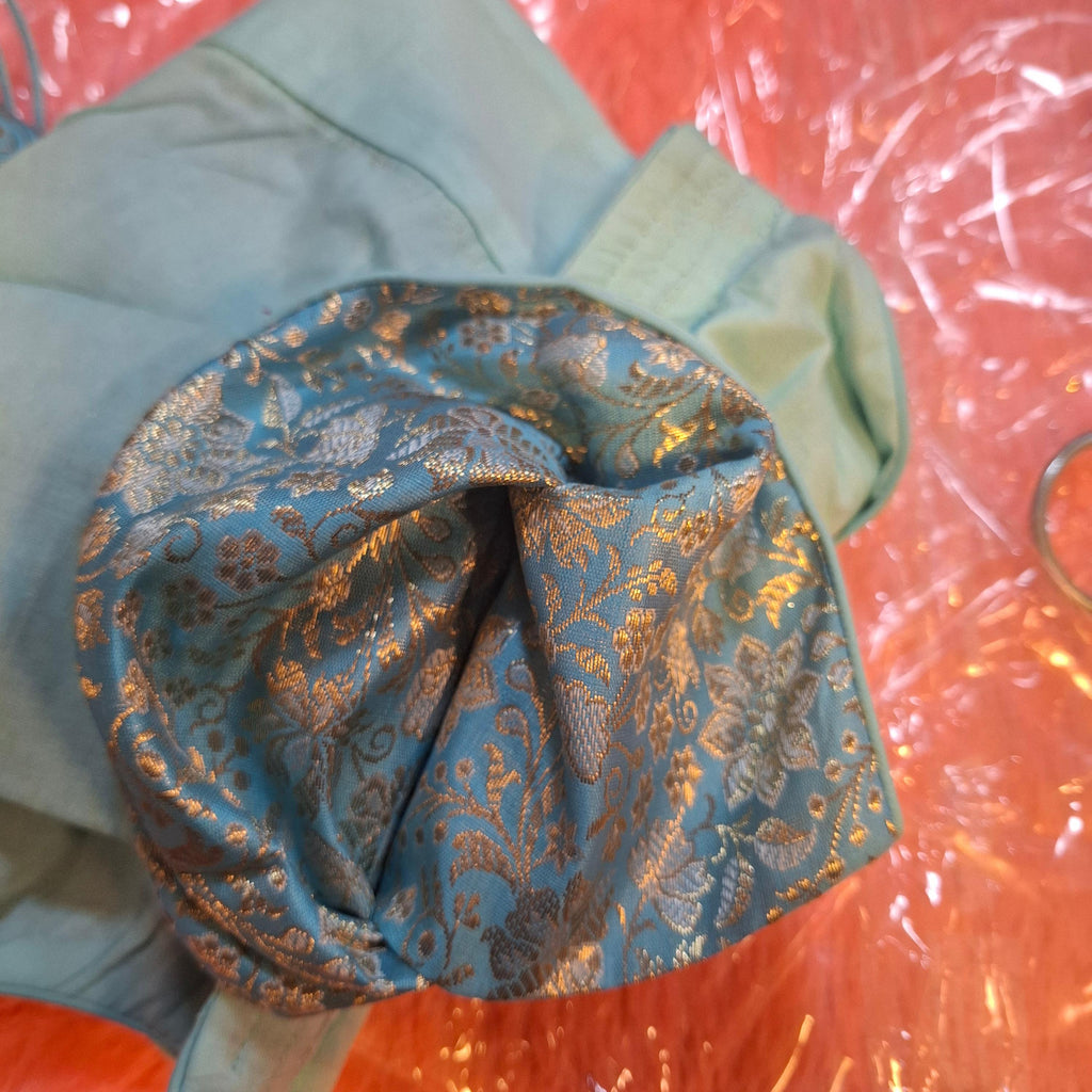 Kia Fashions Blue Banarasi With Gold & Silver Weave Readymade Blouse | Grocsy