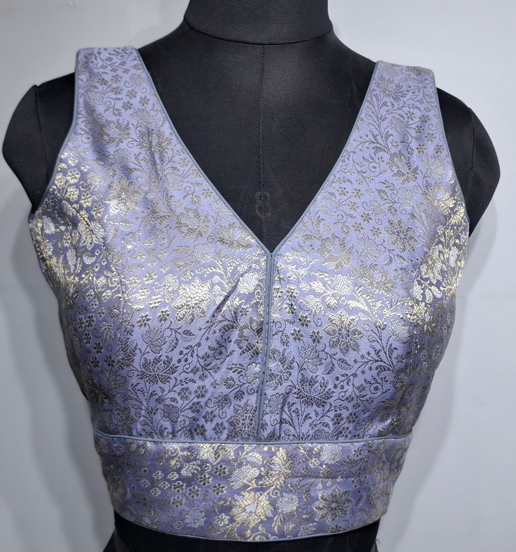 Kia Fashions Mauve Benarsi With Gold & Silver Weave Readymade Blouse | Grocsy