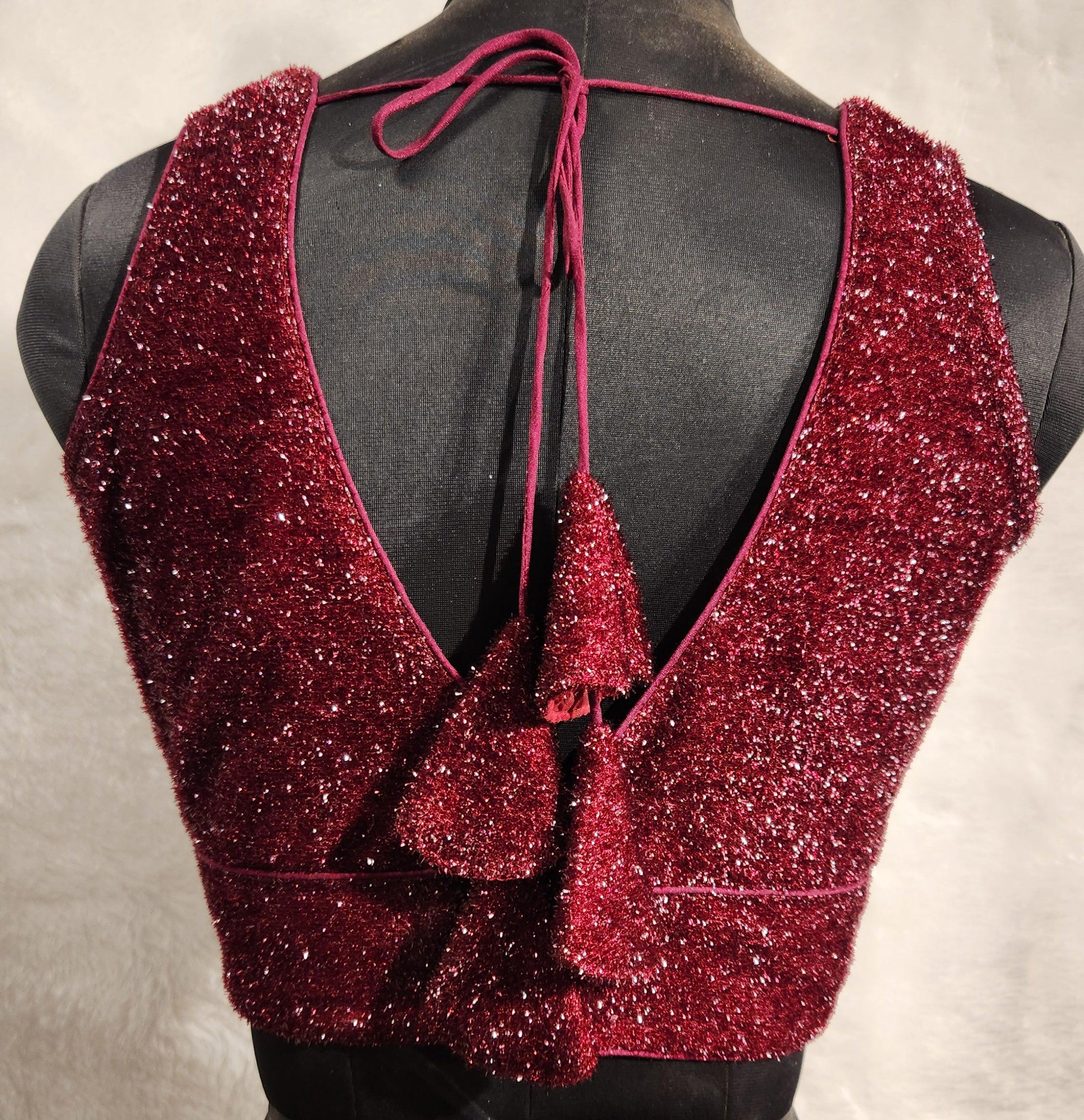 Kia Fashions Maroon Terry Shine Fabric Readymade Blouse | Grocsy
