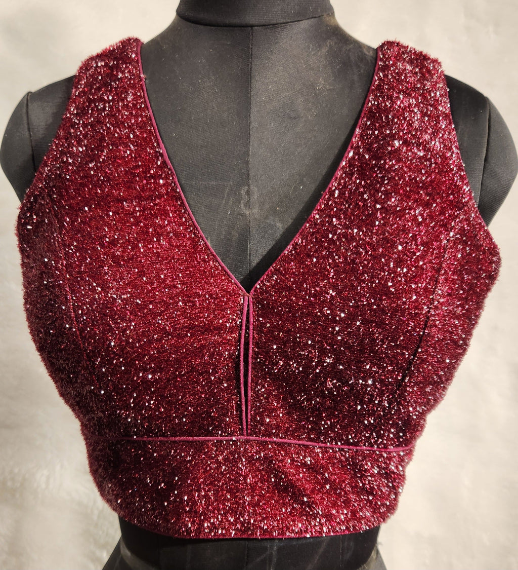 Kia Fashions Maroon Terry Shine Fabric Readymade Blouse | Grocsy