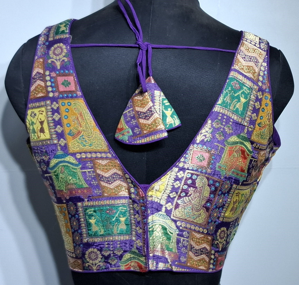 Kia Fashions Purple Jacquard Weave Multi Color Weave Readymade Blouse | Grocsy