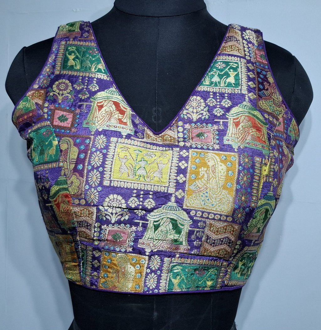 Kia Fashions Purple Jacquard Weave Multi Color Weave Readymade Blouse | Grocsy