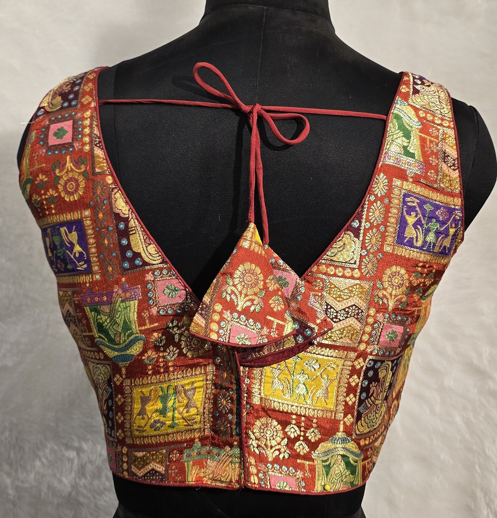 Kia Fashions Rust Jacquard Weave Multi Color Weave Readymade Blouse | Grocsy