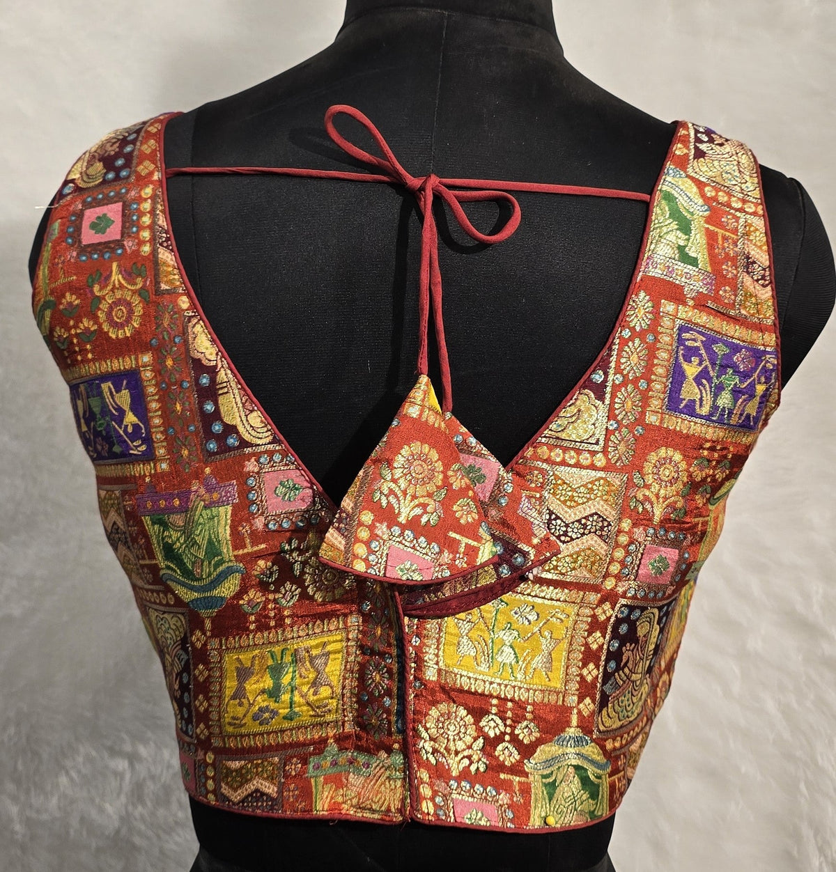 Kia Fashions Rust Jacquard Weave Multi Color Weave Readymade Blouse | Grocsy