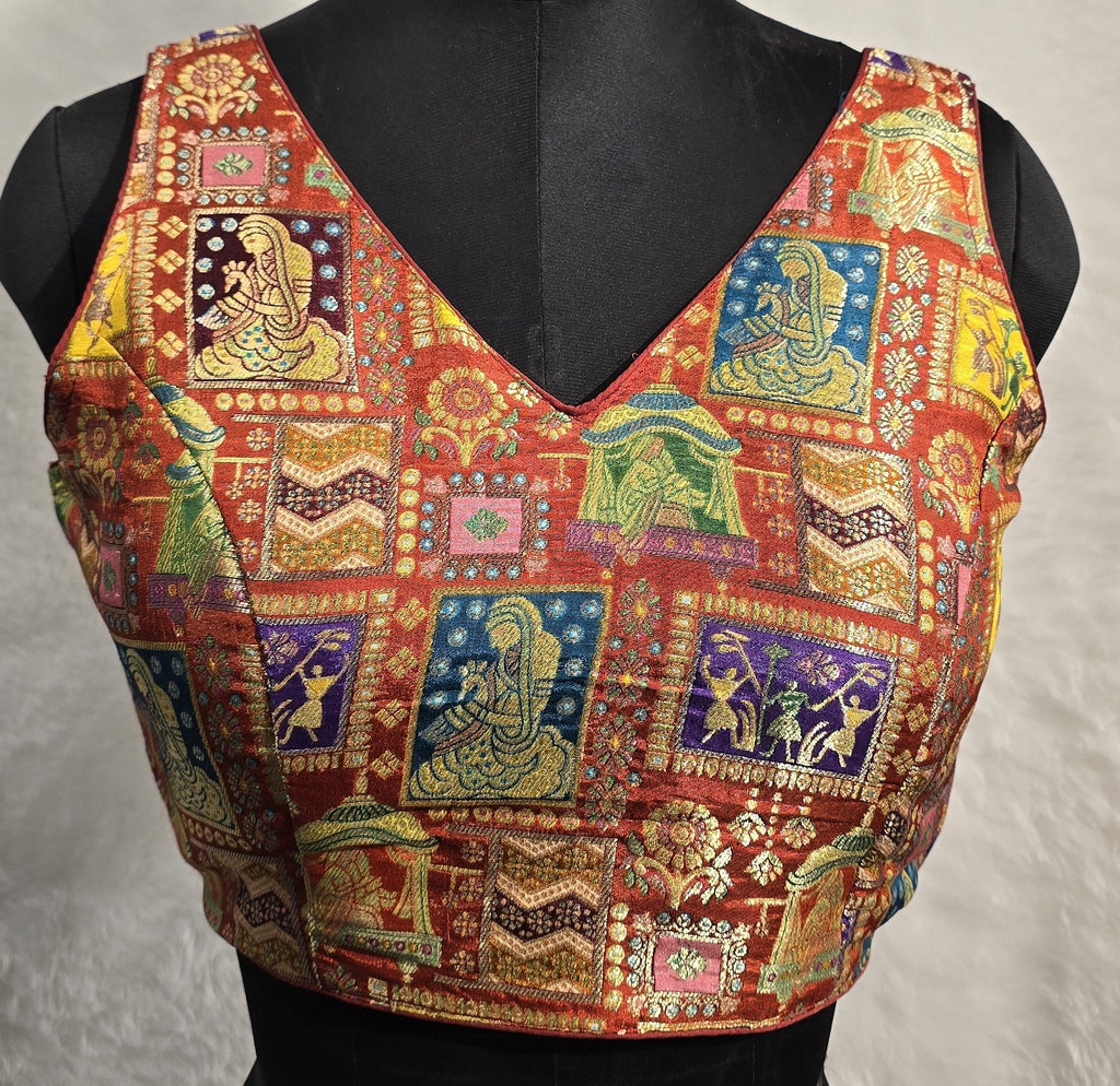 Kia Fashions Rust Jacquard Weave Multi Color Weave Readymade Blouse | Grocsy
