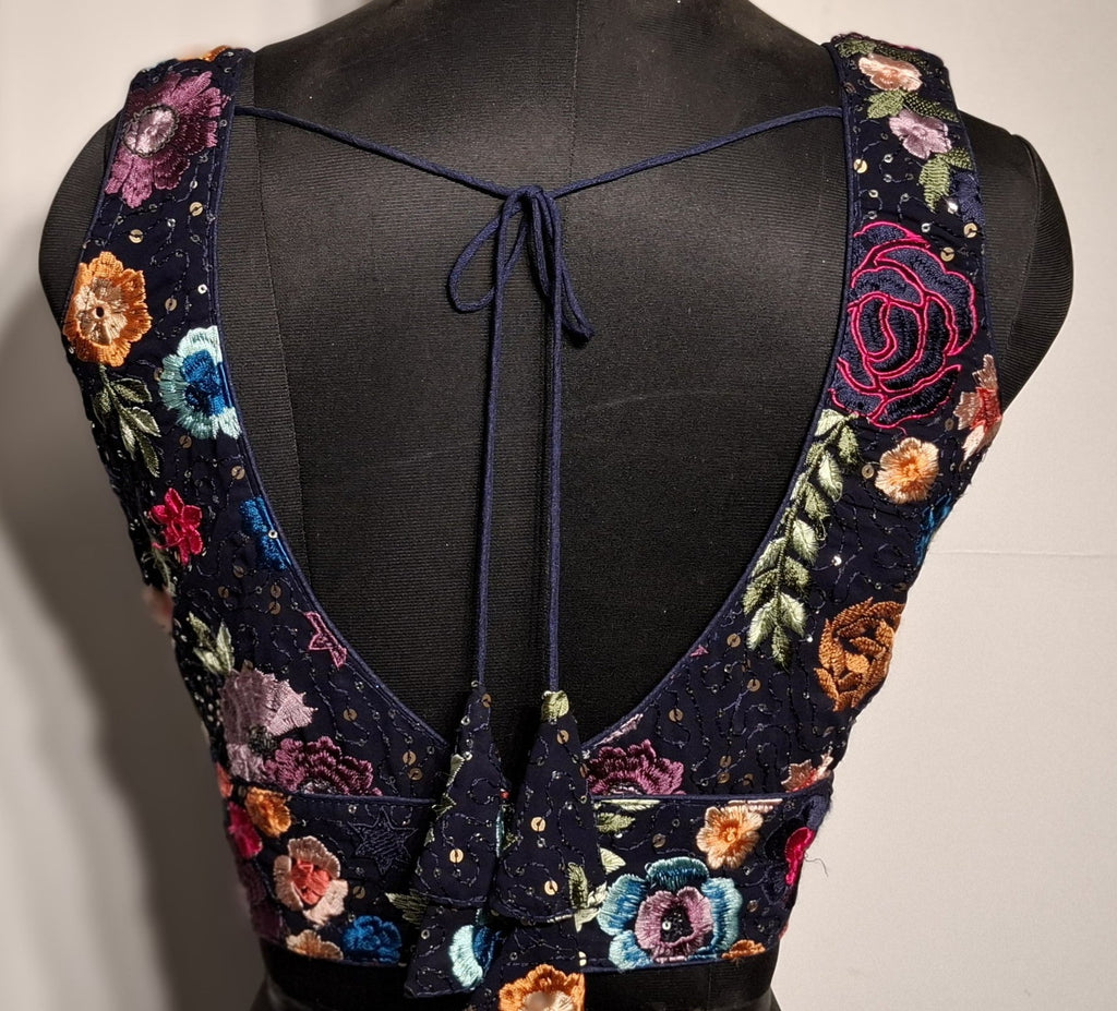 Kia Fashions Navy Blue Multi Color Embroidered Readymade Blouse | Grocsy