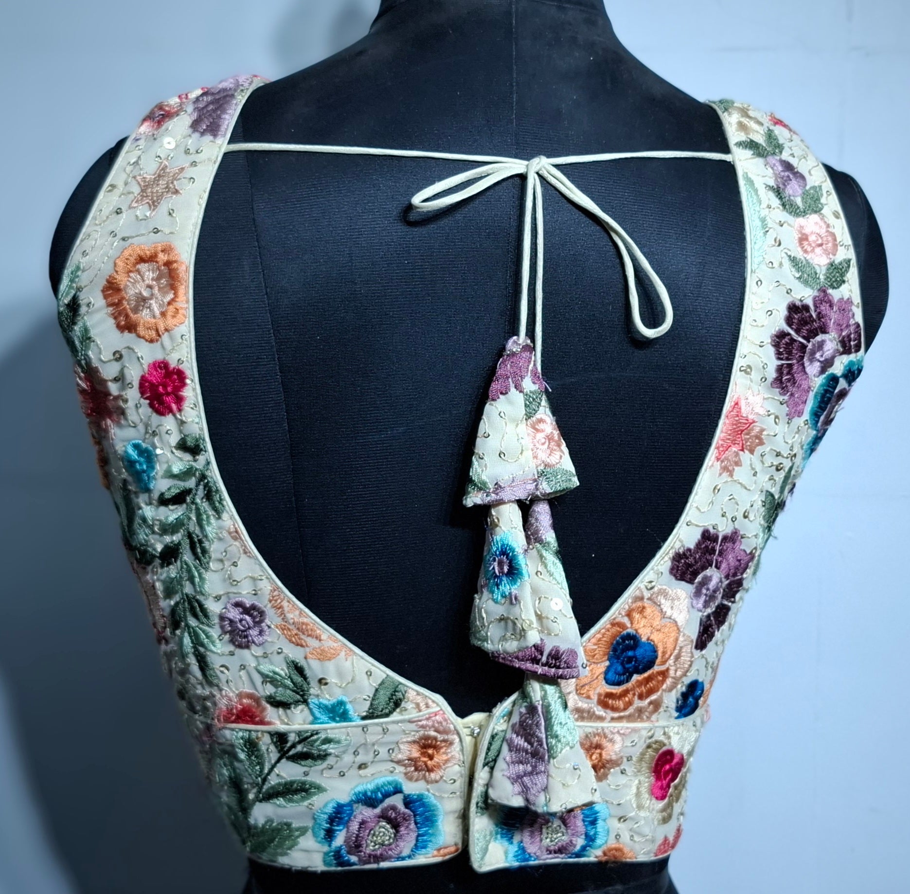 Kia Fashions Off-White Multi Color Embroidered Readymade Blouse | Grocsy
