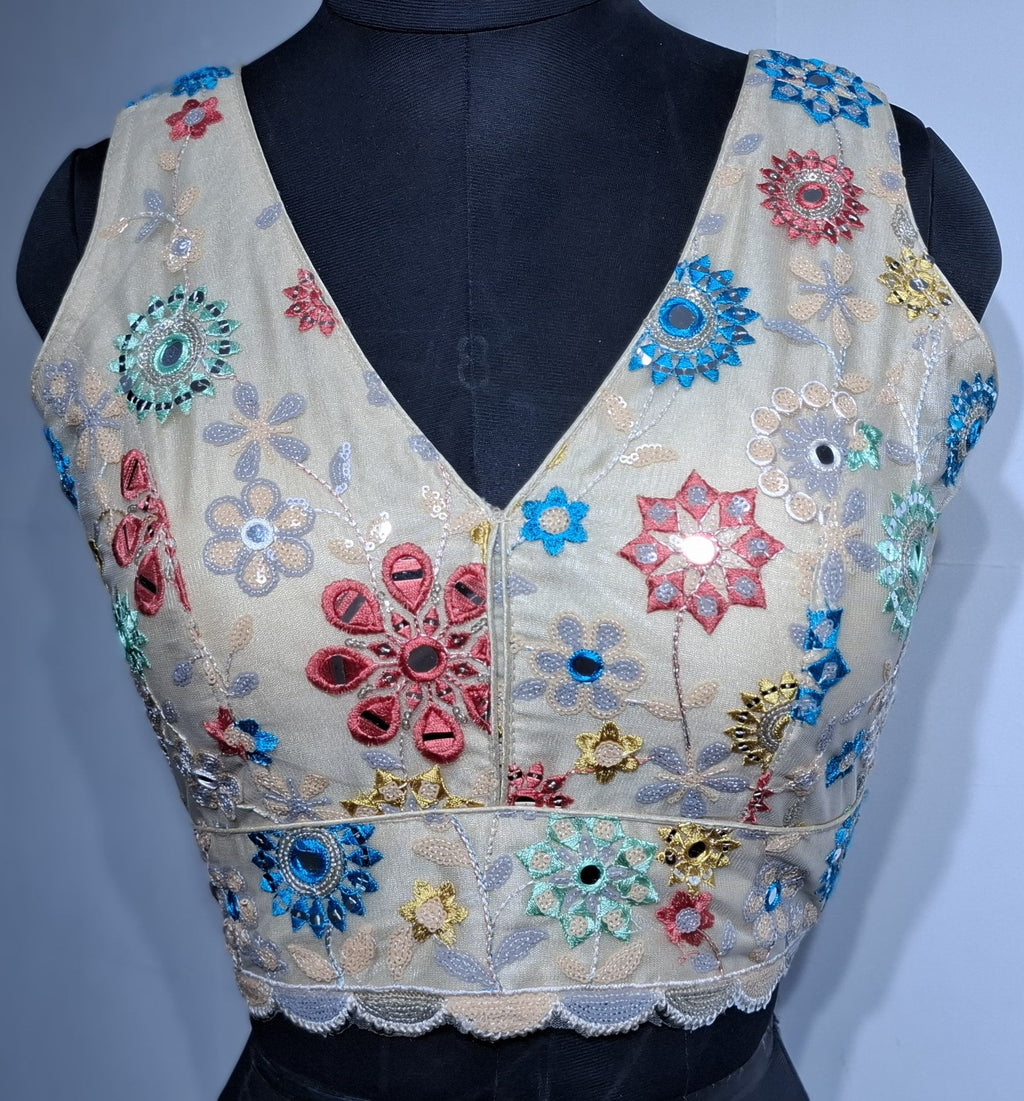 Kia Fashions Khaki Mirror Work W/ Sequins Readymade Blouse | Grocsy