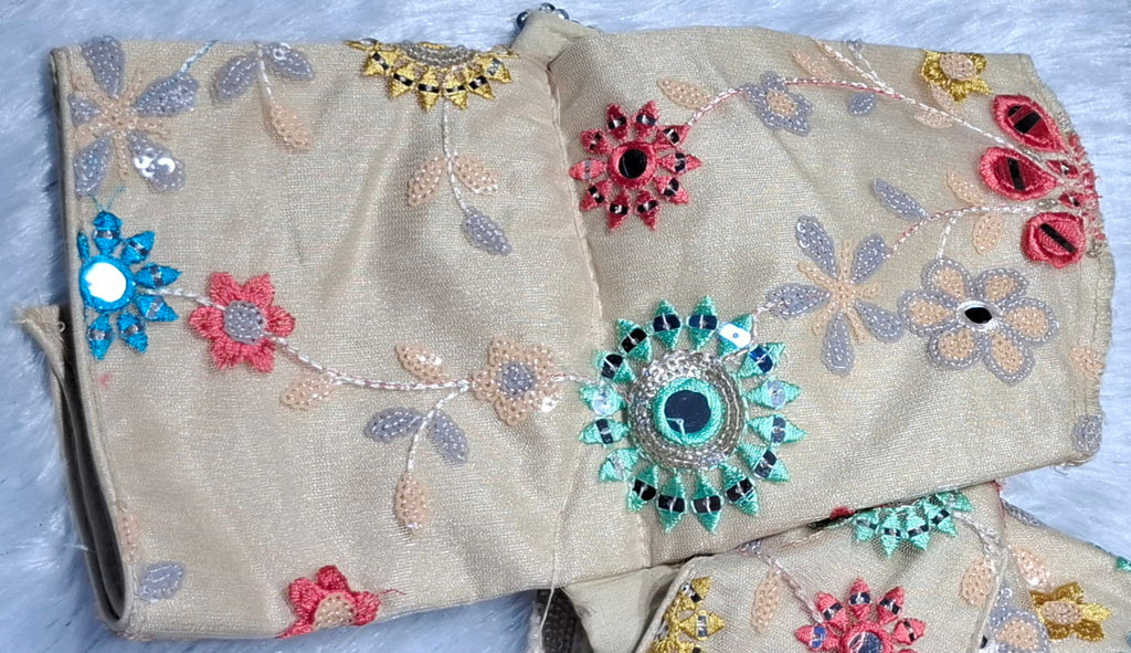 Kia Fashions Khaki Mirror Work W/ Sequins Readymade Blouse | Grocsy