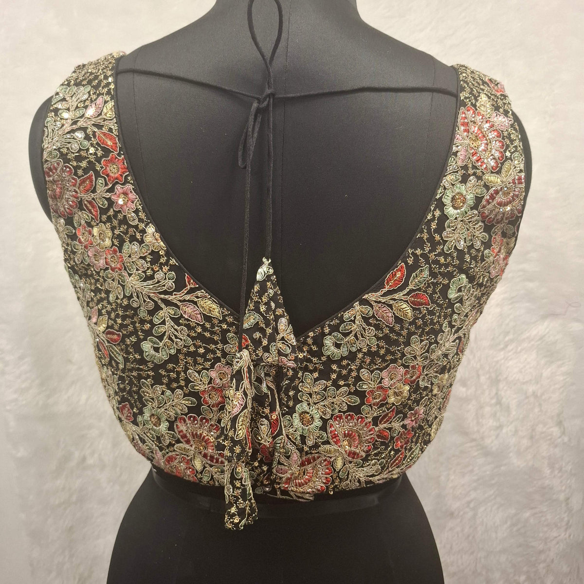 Kia Fashions Black Georgette Multi Color Emb & Sqn Readymade Blouse | Grocsy