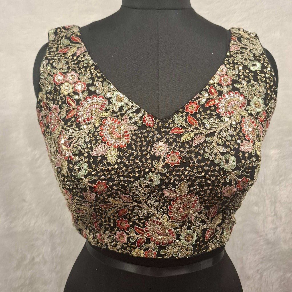 Kia Fashions Black Georgette Multi Color Emb & Sqn Readymade Blouse | Grocsy