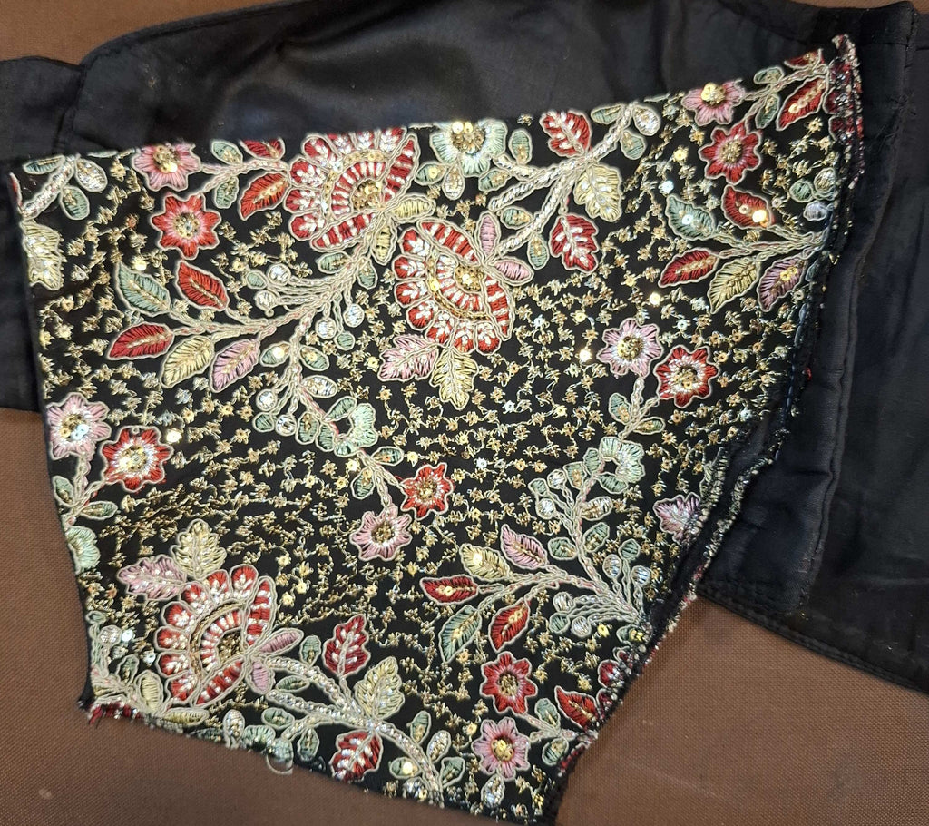 Kia Fashions Black Georgette Multi Color Emb & Sqn Readymade Blouse | Grocsy