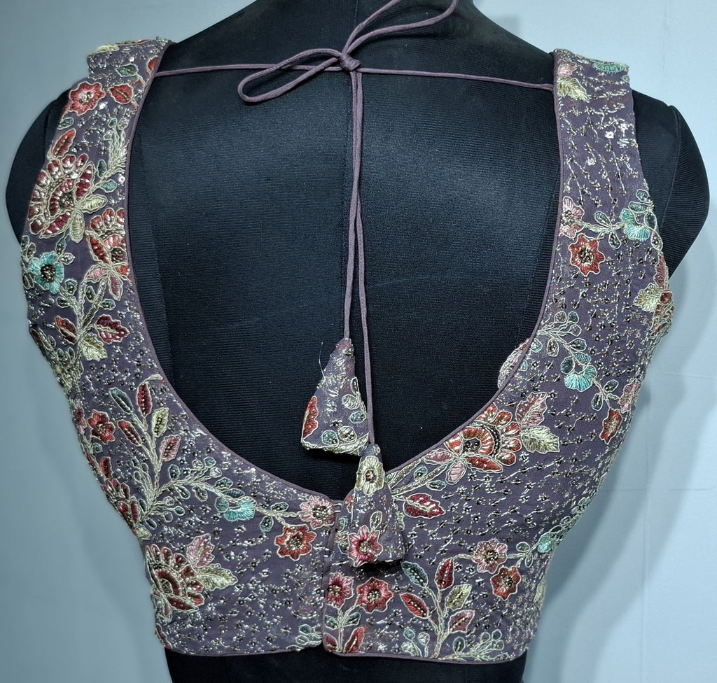 Kia Fashions Dusty Mauve Georgette Multi Color Emb & Sqn Readymade Blouse | Grocsy