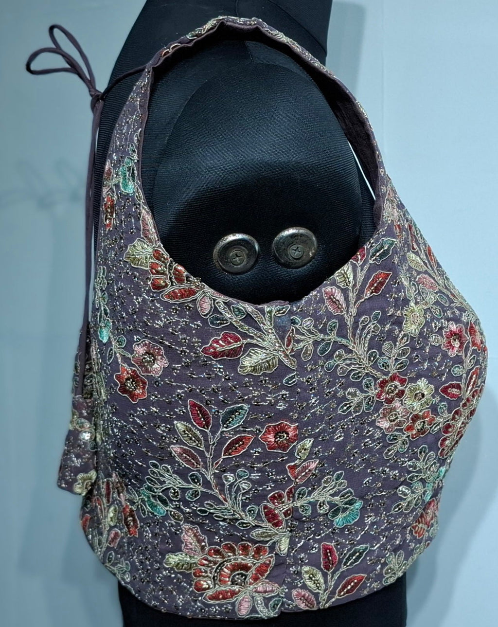 Kia Fashions Dusty Mauve Georgette Multi Color Emb & Sqn Readymade Blouse | Grocsy