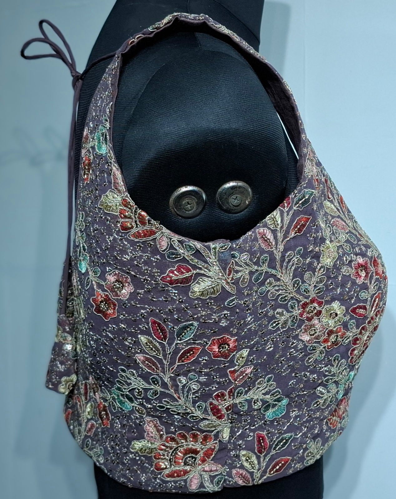 Kia Fashions Dusty Mauve Georgette Multi Color Emb & Sqn Readymade Blouse | Grocsy