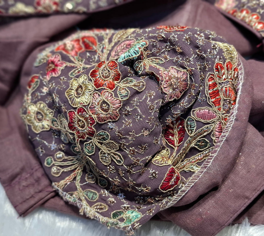 Kia Fashions Dusty Mauve Georgette Multi Color Emb & Sqn Readymade Blouse | Grocsy