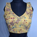 Kia Fashions Eggyolk Yellow Georgette Multi Color Emb & Sqn Readymade Blouse | Grocsy