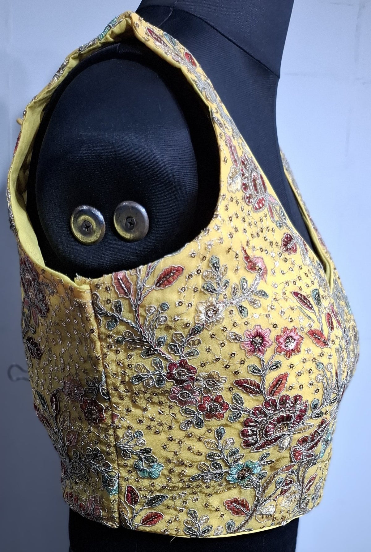 Kia Fashions Eggyolk Yellow Georgette Multi Color Emb & Sqn Readymade Blouse | Grocsy