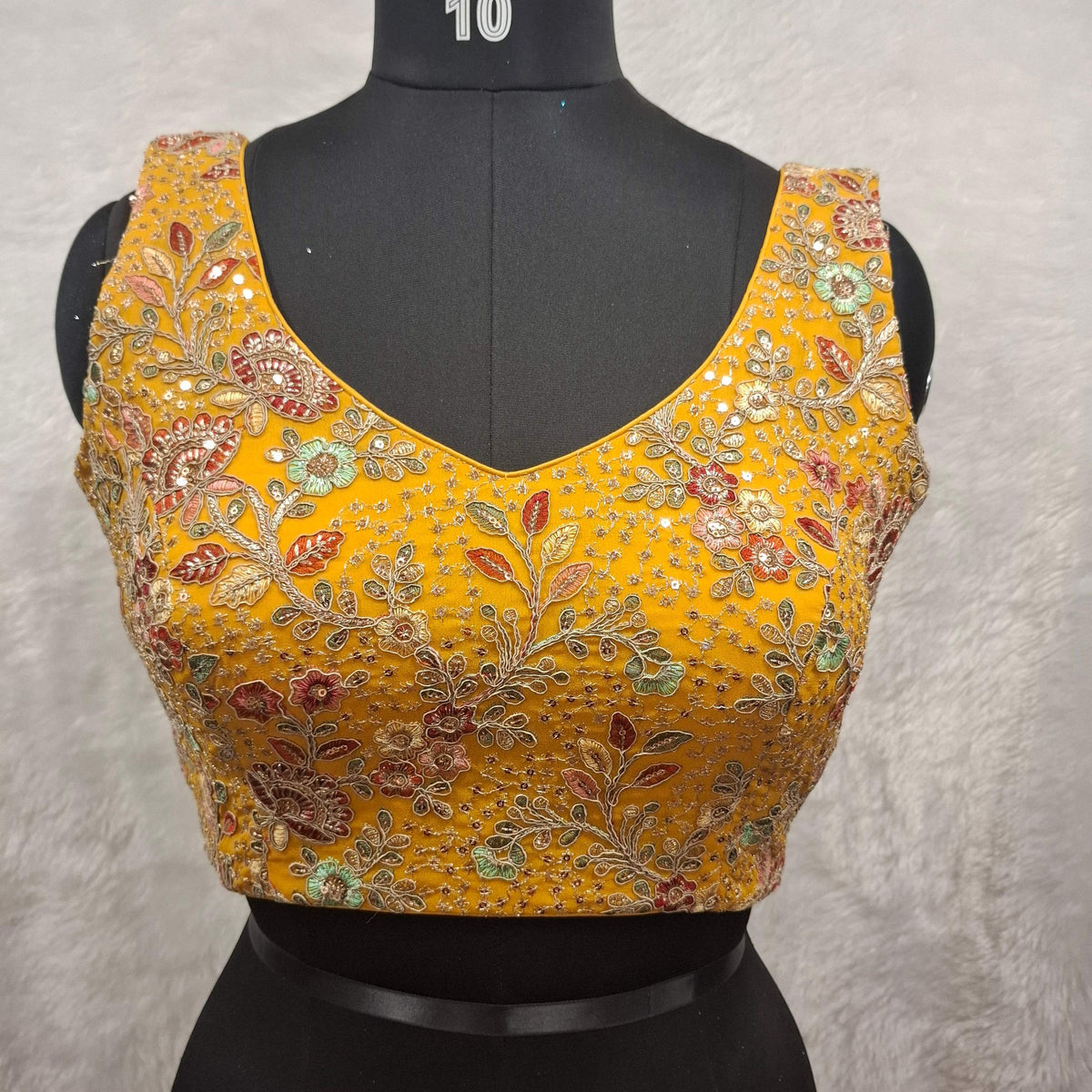 Kia Fashions Mustard Yellow Georgette Multi Color Emb & Sqn Readymade Blouse | Grocsy