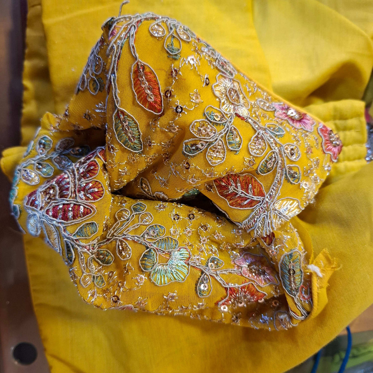Kia Fashions Mustard Yellow Georgette Multi Color Emb & Sqn Readymade Blouse | Grocsy