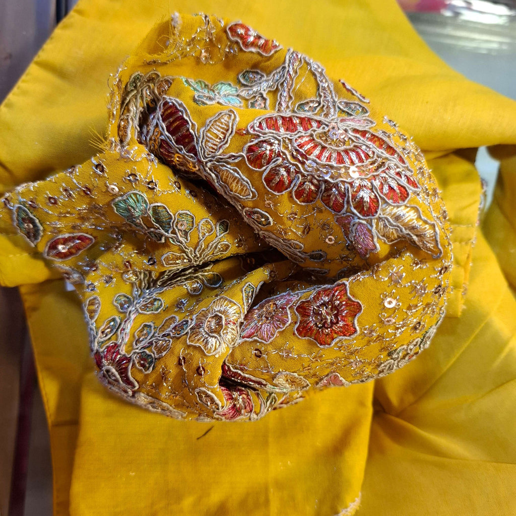 Kia Fashions Mustard Yellow Georgette Multi Color Emb & Sqn Readymade Blouse | Grocsy
