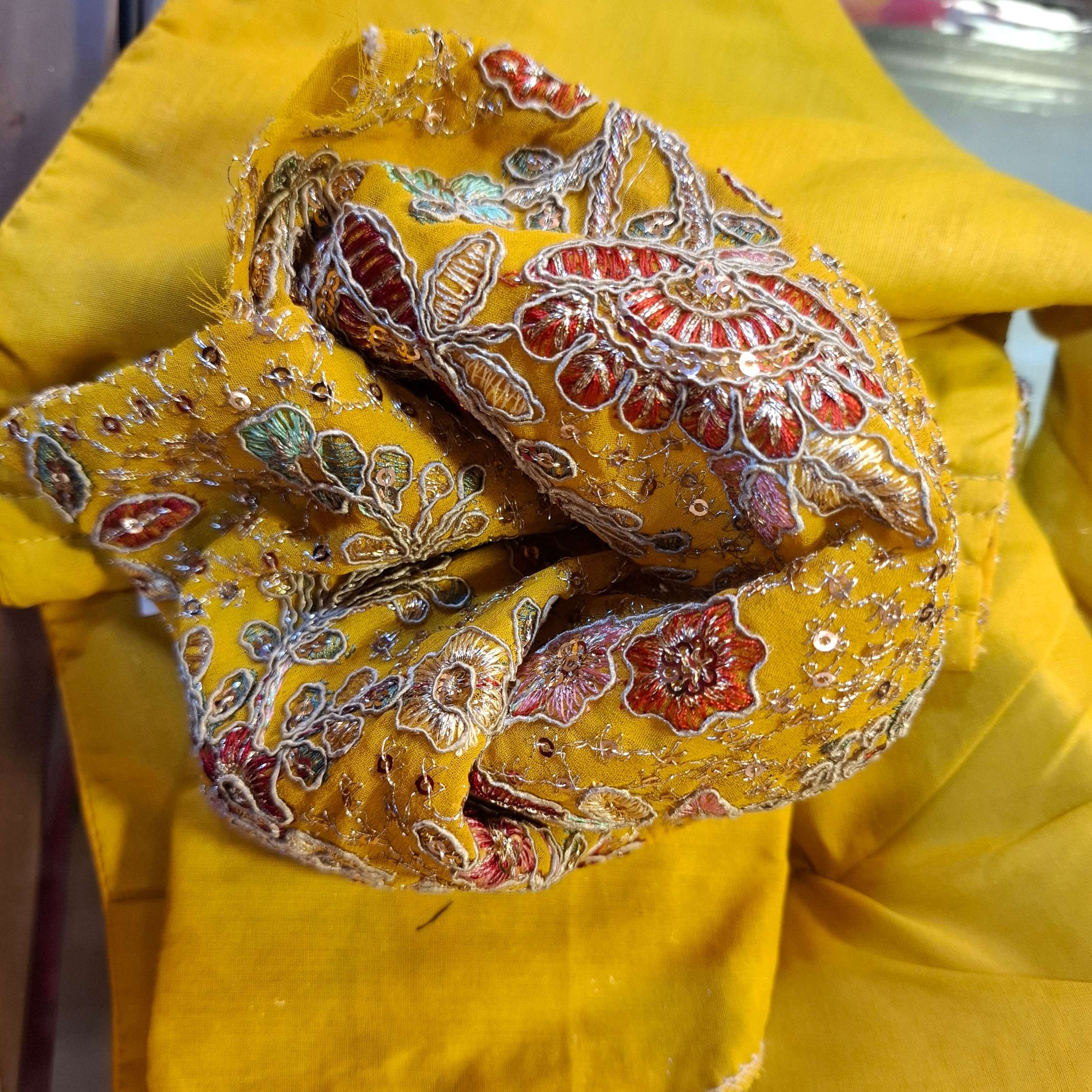 Kia Fashions Mustard Yellow Georgette Multi Color Emb & Sqn Readymade Blouse | Grocsy