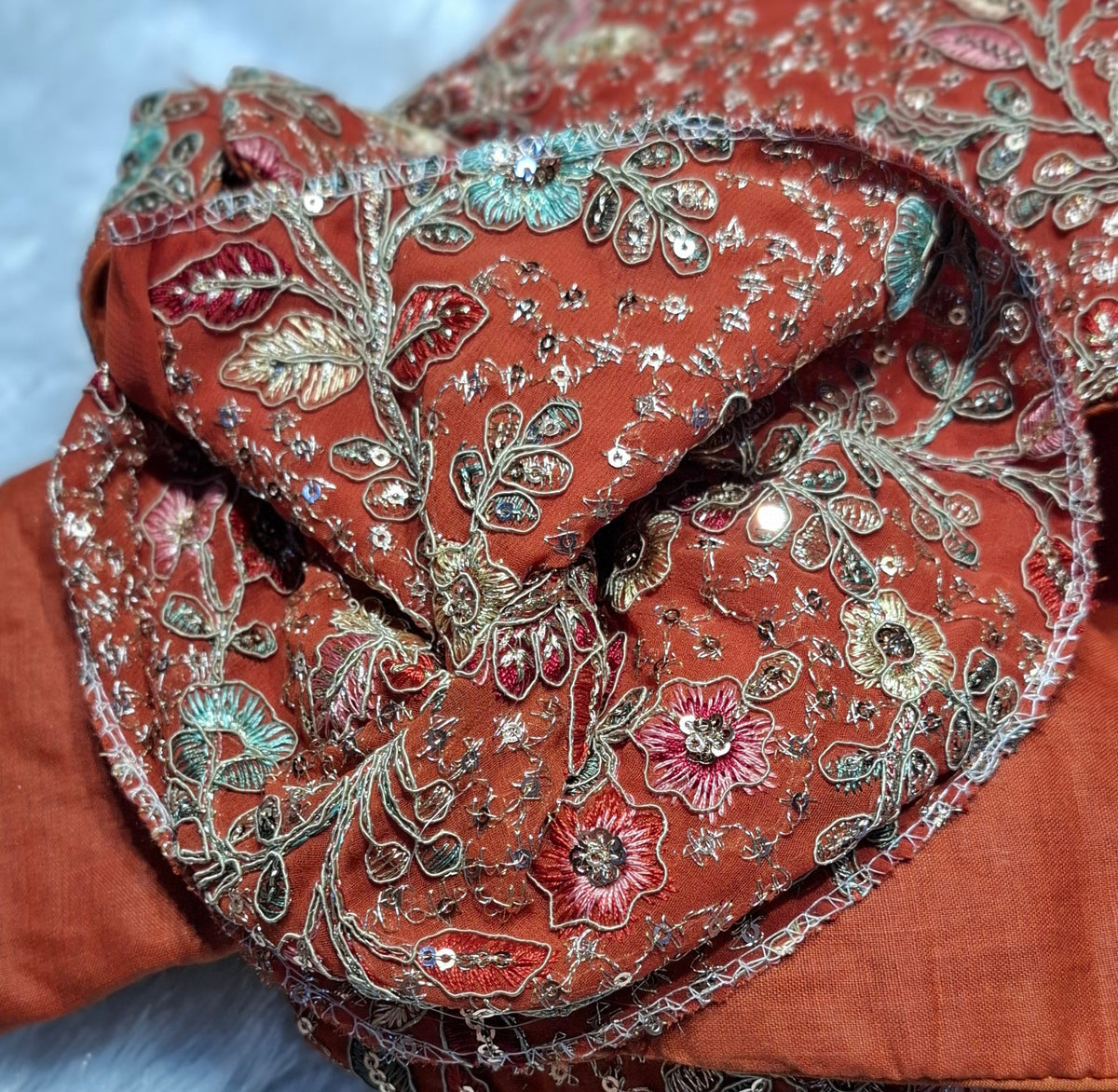 Kia Fashions Rust Georgette Multi Color Emb & Sqn Readymade Blouse | Grocsy