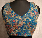 Kia Fashions Turquoise Blue Georgette Multi Color Emb & Sqn Readymade Blouse | Grocsy