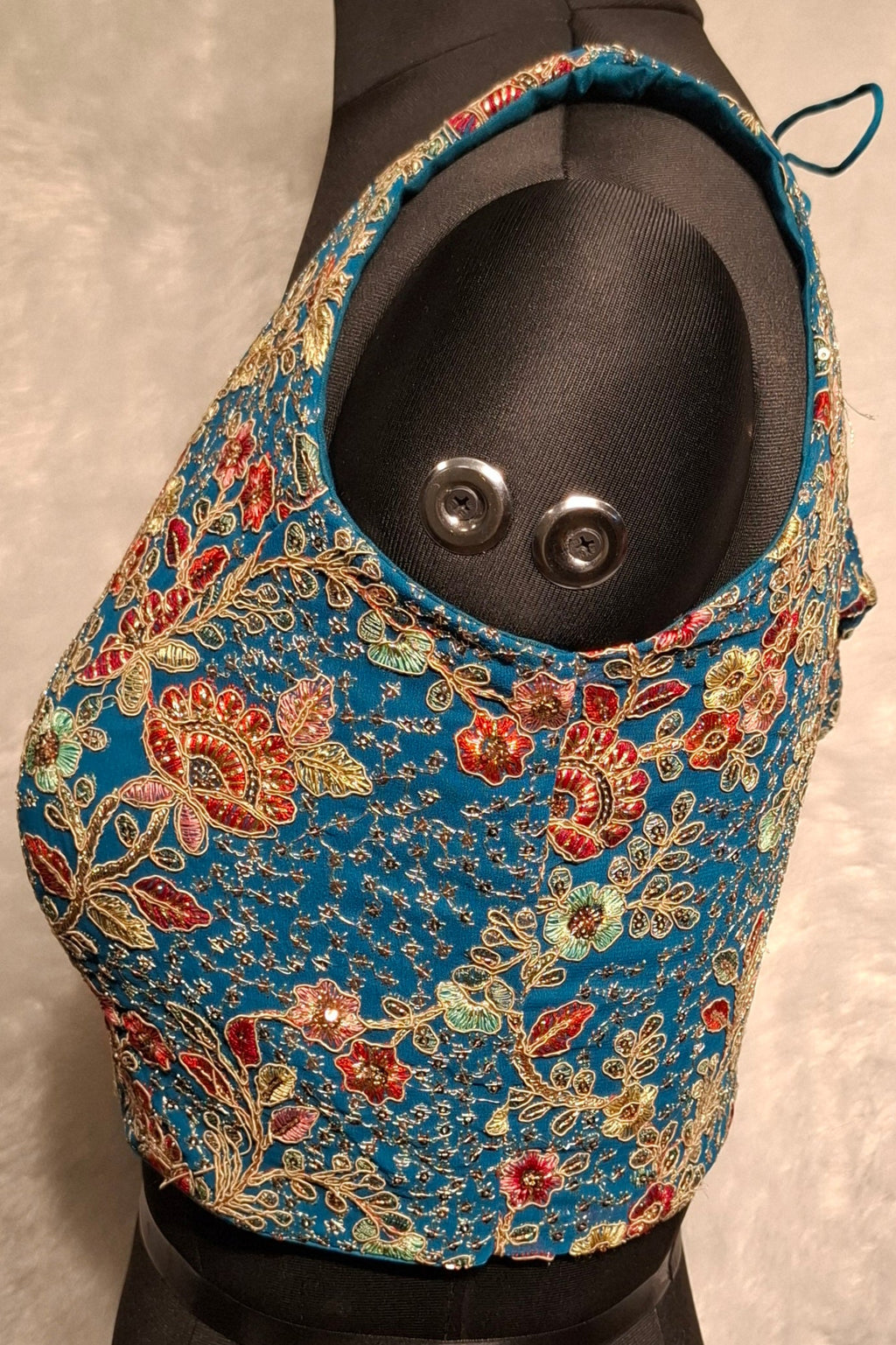 Kia Fashions Turquoise Blue Georgette Multi Color Emb & Sqn Readymade Blouse | Grocsy