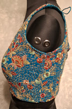 Kia Fashions Turquoise Blue Georgette Multi Color Emb & Sqn Readymade Blouse | Grocsy