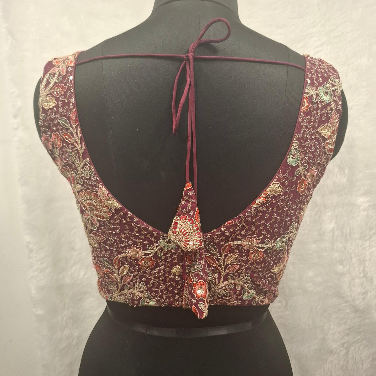 Kia Fashions Wine Georgette Multi Color Emb & Sqn Readymade Blouse | Grocsy