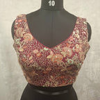 Kia Fashions Wine Georgette Multi Color Emb & Sqn Readymade Blouse | Grocsy